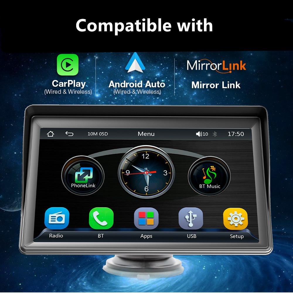 Portable 7" MP5 Player Support Wireless CarPlay Android Auto Mirror Link+ Camera