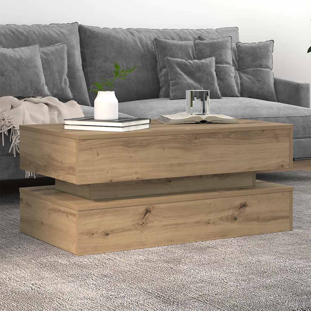 LED Coffee Table In Artisan Oak Finish 90 X 50 X 40 Cm