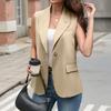 Γυναικείο Business Casual Αεριζόμενο Αμάνικο Γιλέκο-Μπλέιζερ Μονόχρωμο με Πιέτα και Ανοιχτό Μπροστινό Μέρος Κατάλληλο για Γραφείο και Καθημερινή Χρήση
