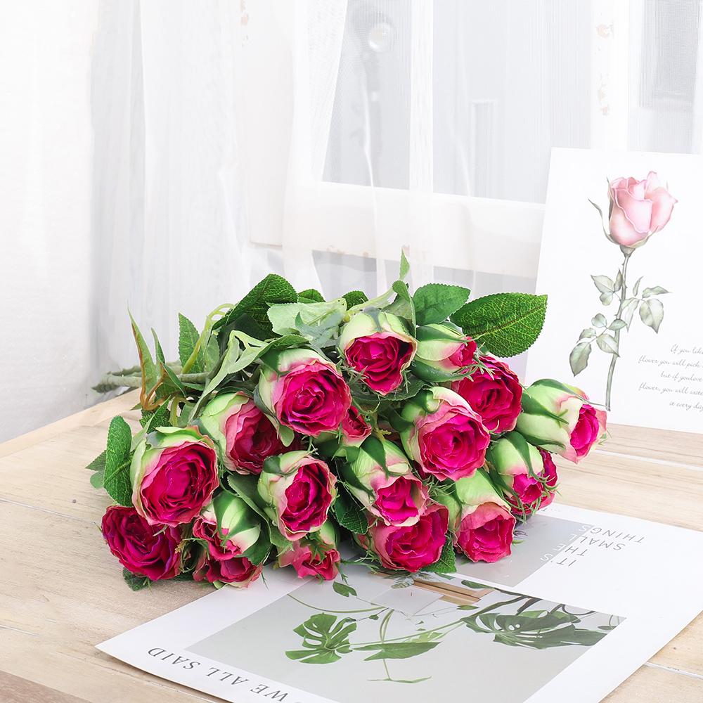 4 Heads Long Stem Artificial Flowers Wedding Decoration Silk Rose Fake Flowers Christmas Home Hotel Garden Decor Plants