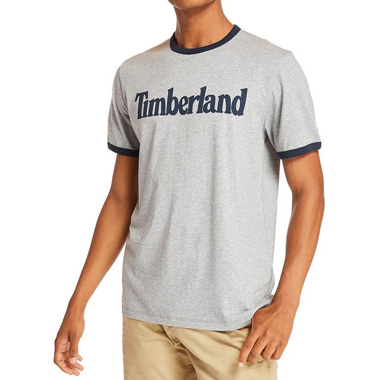 Timberland Color Block Collar Logo Print Short Sleeve T-Shirt Men Tops Gray A2B86052