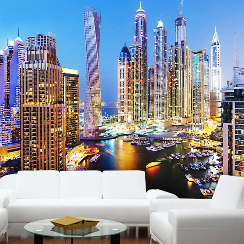 Tapet 3D Frumos Tapet de peisaj de noapte din Dubai Camera de zi TV Canapea Fundal de birou Fototapet
