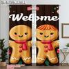 2pcs,2D Plane Printing Curtain Popular Merry Christmas Gingerbread for Man & Woman with Red Bows Polyester (without Rod)