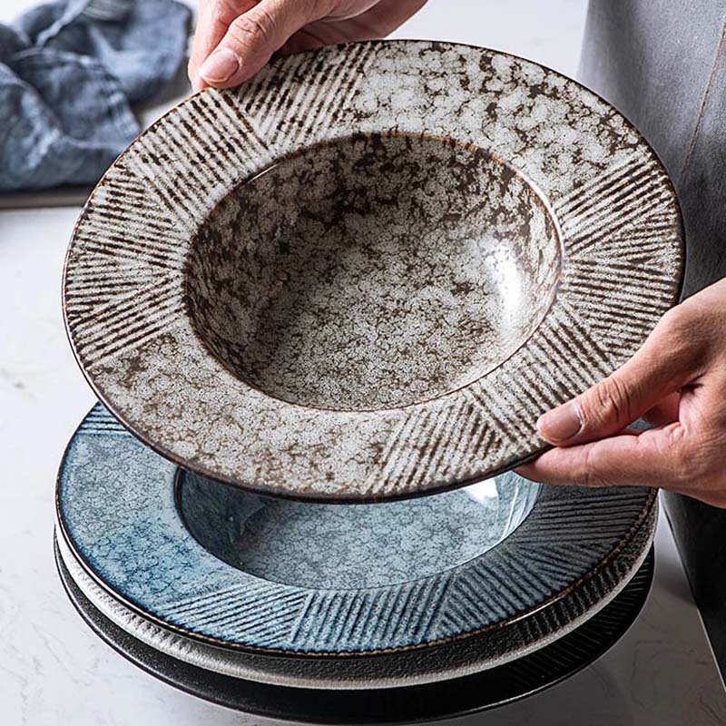 Creative Straw Hat Plate Ceramic Round Deep Plate Soup Plate Japanese Hotel Dinner Plate Dinner Plate Home Pasta Kawaii Bowl