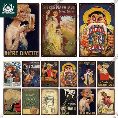 Decor French Beer Vintage Posters Tin Signs Retro Plaque Metal Plates Wall Art Decor for Bar Home Pub Club Room Gift
