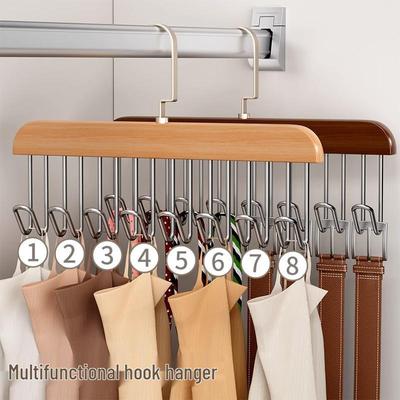 Wooden Wave Clothes Hanger: Multi-functional Solid Wood Rack for Wardrobe Underwear Storage.