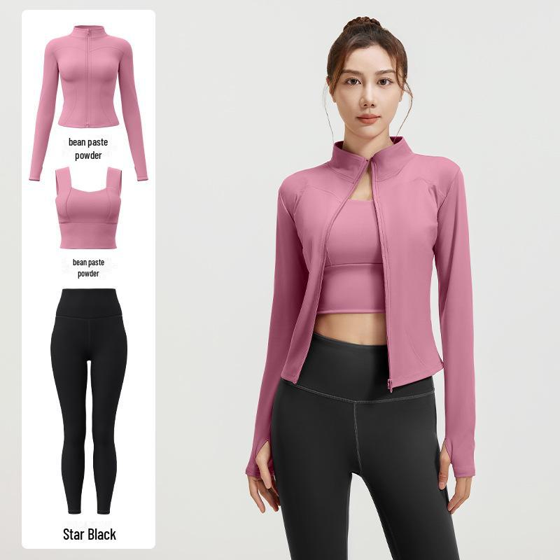 Juyitang Spring & Autumn Seamless Yoga 3-Piece Set: Slim-Fit Fitness & Running Outfit