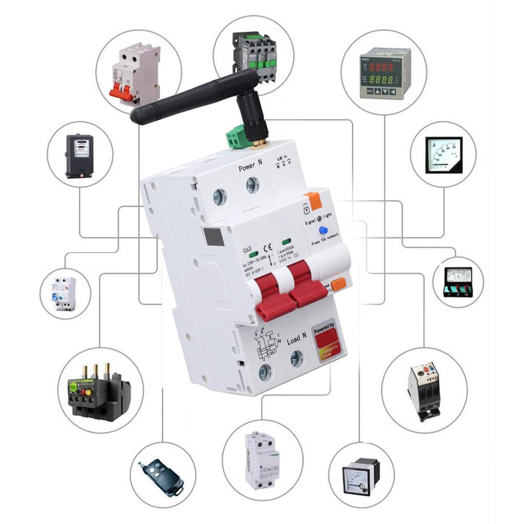 Smart Circuit Breaker WIFI 2P 63A APP Remote Control Metering Circuit Breaker for
