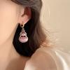 Pink opal gourd earrings women's light luxury flash zirconium ear buckles new Chinese retro explosive earrings