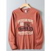 Original Foreign Trade Autumn and Winter Casual American Retro Print Simple Washed Loose Round Neck Long Sleeve T-Shirt Base Shirt for Men