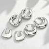 Classic U-Shape Circle Hoop Earrings Hollow Stainless Steel Silver Plated Jewelry for Women Men