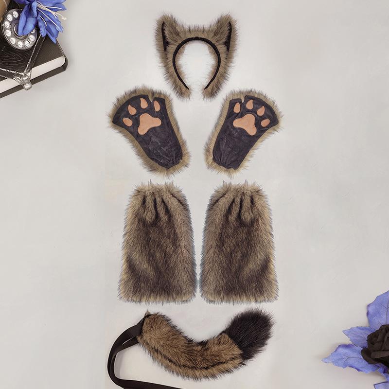 Beast Werewolf Cosplay Props Wolf Ears Headband Tail Claws Gloves Leg Cover Set Anime Costume Accessories for Halloween Party