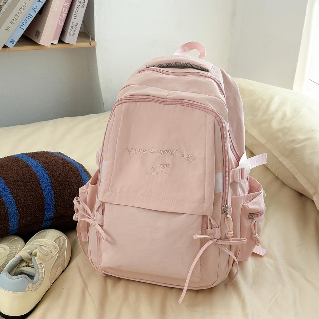 Schoolbag Large Capacity Solid Color Backpack Women's 1011 New High Value Cute Student Schoolbag Versatile Travel Backpack Tide