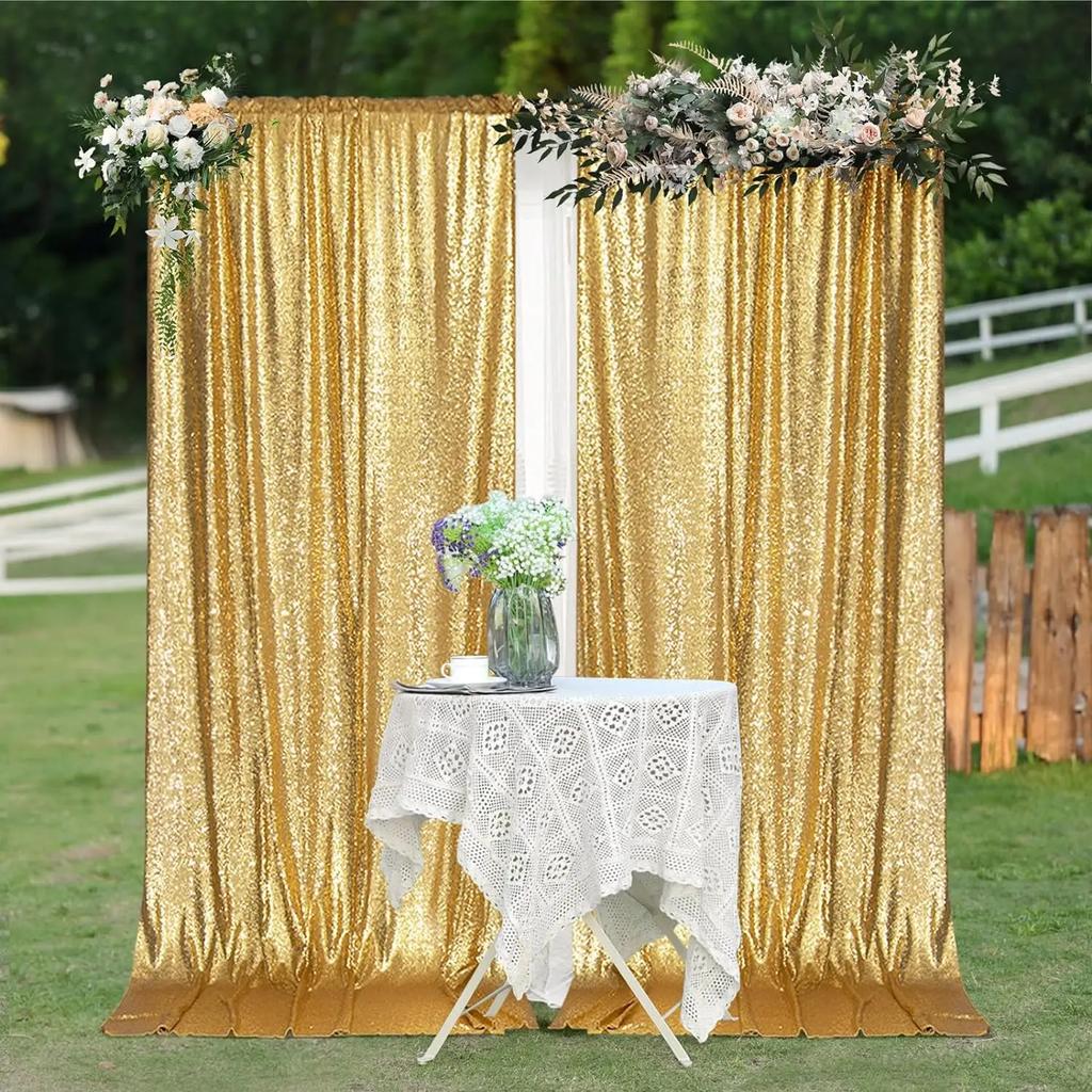1 Panel Gold Sequin Photo Backdrop Curtain Panels Stage For Shimmer Birthday Wedding Photograph Shower Decoration Backdrop Fabric