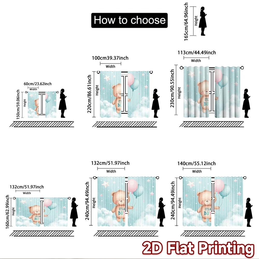 2D Flachdruck 2 Stück Vorhänge Bären Luftballons Digital Bedruckt Polyester Vorhänge Festliche Wanddekoration Verwendung für Übergröße Outdoor