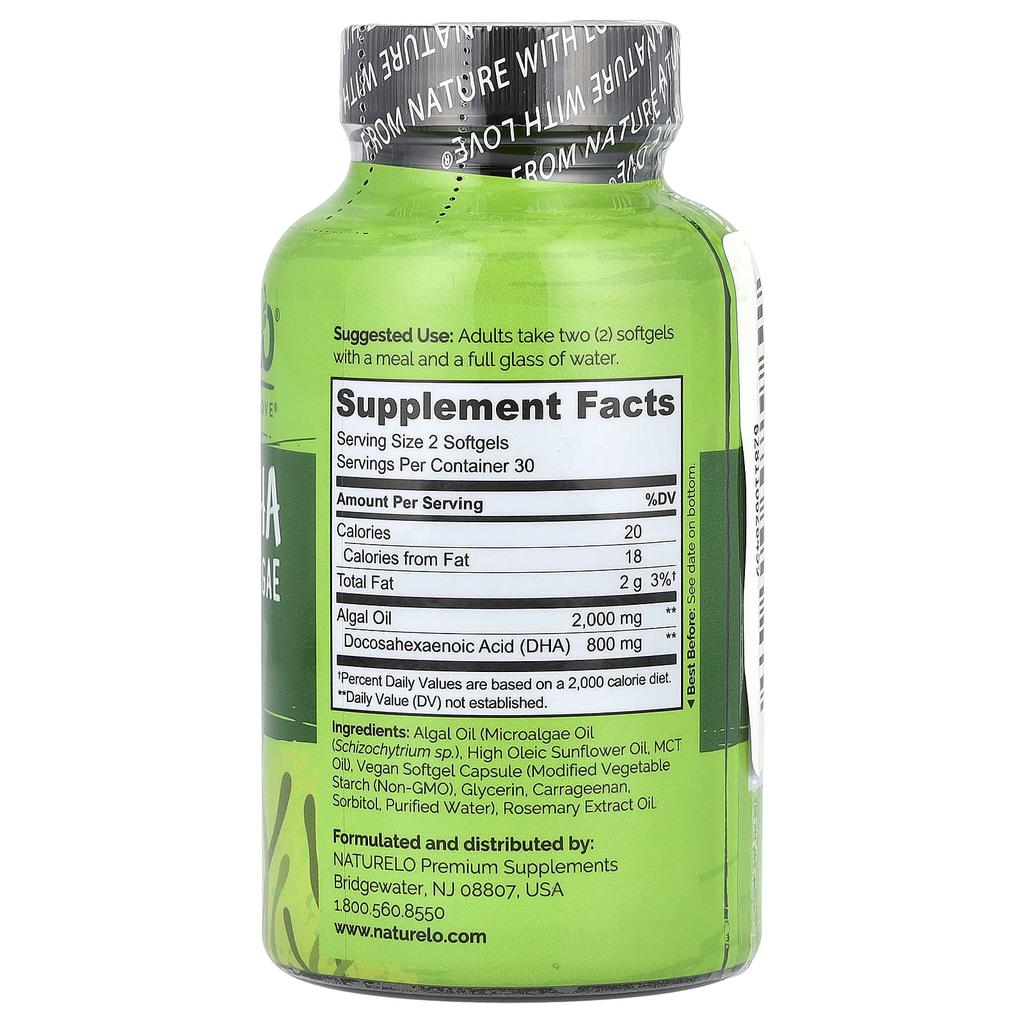 Vegan Dha, Algae Omega-3, 800Mg, 60 Vegan Softgels (400Mg per Softgel)