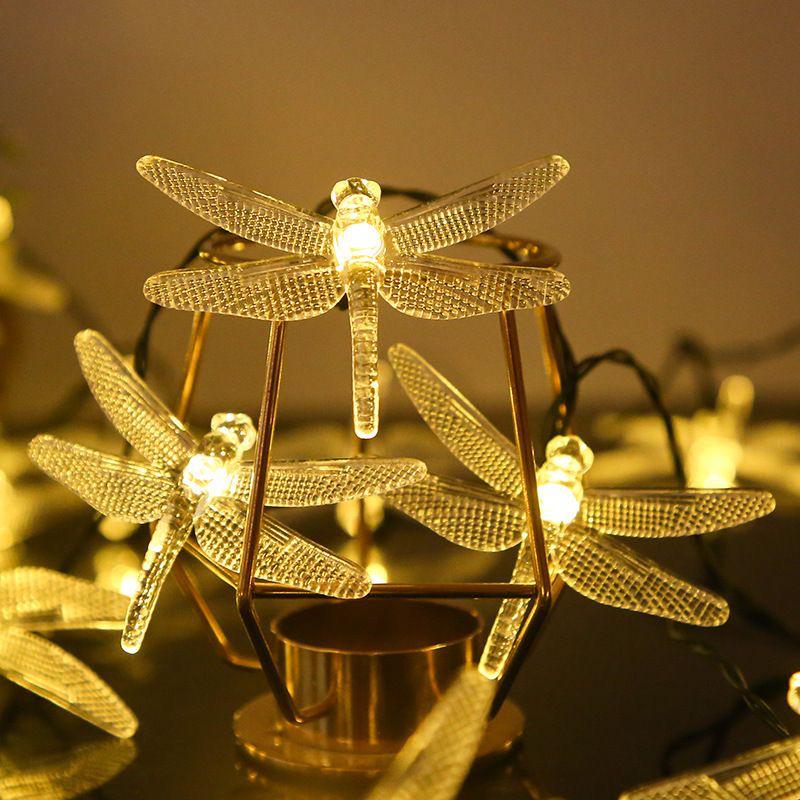 Solar Dragonfly LED String Lights - Outdoor Waterproof Decor for Balcony and Garden Atmosphere.