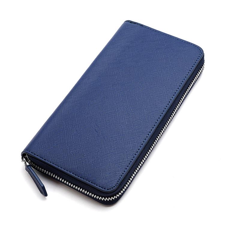 Cross Pattern Zipper Hand-held Men s Wallet, Large Capacity Men s and Women s Long Wallet синий