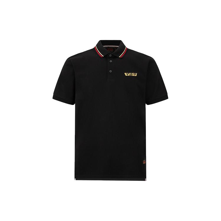 Evisu Polo Shirts Men's Black Polo Collar Moderate Straight Fit 2ESADM2PS603XXCT
