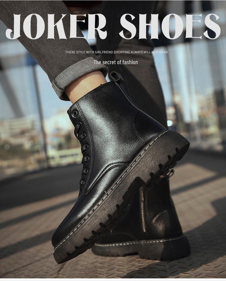 2025 British Style Leather High-Top Martin Boots with Side Zipper for Autumn/Winter