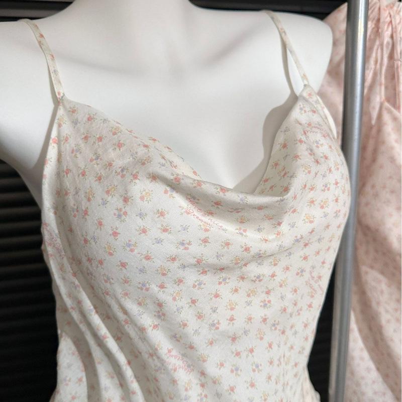 1011 new lyocell tencel summer pajamas hanging shorts with chest pad sweet wind loungewear Internet celebrity explosion set
