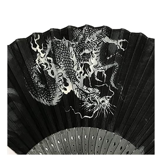 Dragon Folding Fan (Sensu) Men's 23cm Premium Cotton Fan Japanese Pattern Black Openwork Cloud Drago
