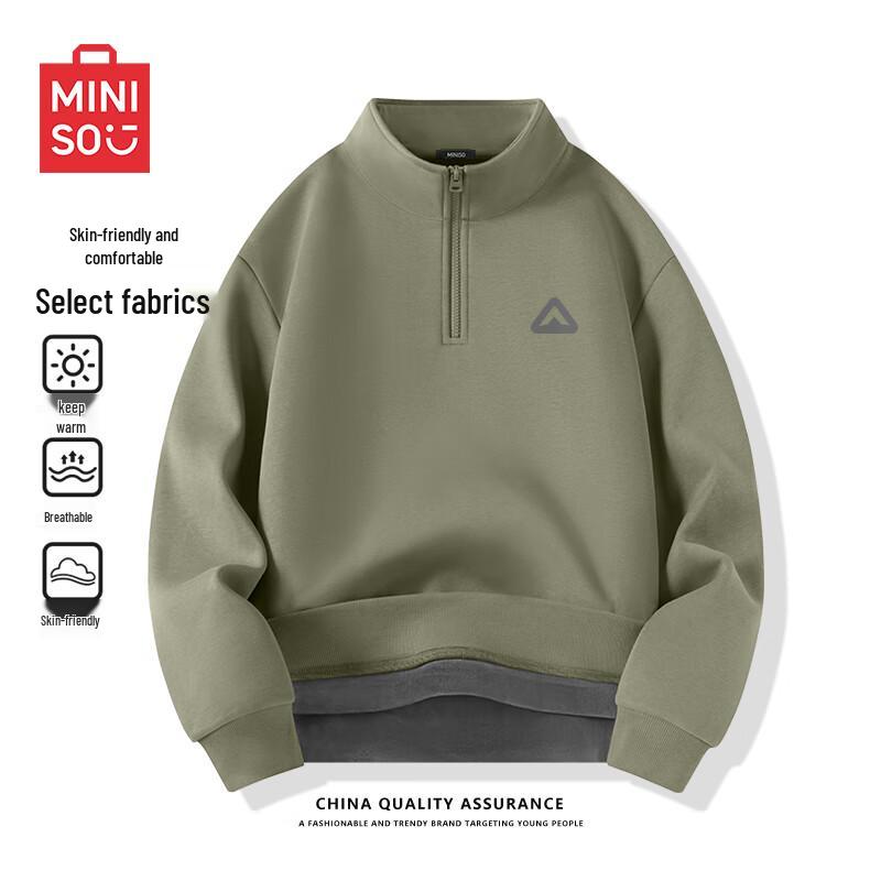 

MINISO Men s Half-Zip Fleece Lined Stand-Collar Hoodie 3XL