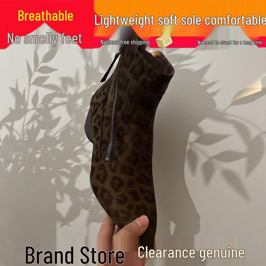

Genuine Leather French Retro Ankle Boots for Women - 2025 Autumn/Winter, Pointed Toe Wedge Heel, Soft Leopard Print Sole. Size 35