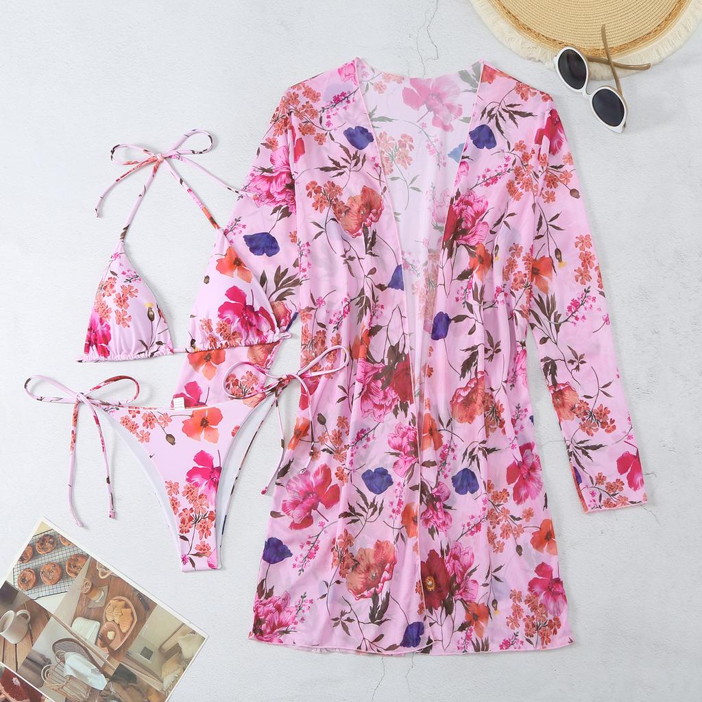Yongjin Meinian Bikini Muse Split Three-piece Digital Printing Long Sleeve Outer Coat XQ High Elasticity