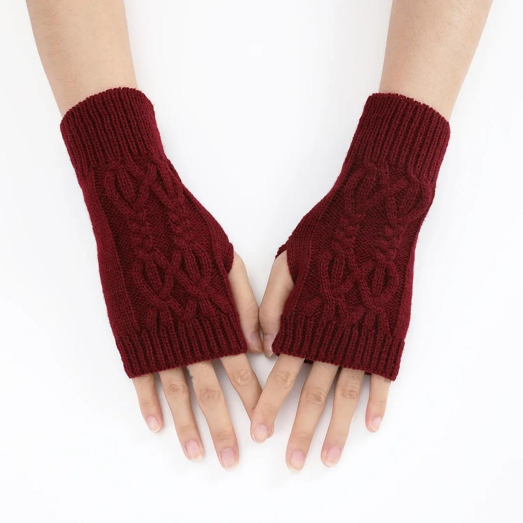 Winter Half Finger Gloves Knitted Fingerless Mittens Warm Cuff With Thumb Hole Stretchy Short Hand Warmer For Men Women Amagi
