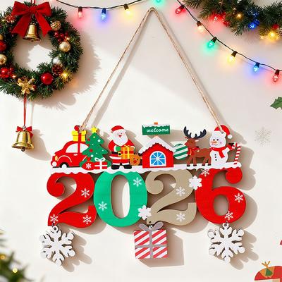 2026 Vánoční Kreslený Dřevěný Přívěsek Ozdoba na Vánoční Stromek Santa Claus Sněhulák Vločka Novoroční Dárek Navidad Dekorace
