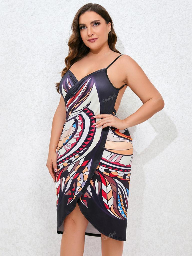 Rosegal Plus Size Owl Ethnic Print Beach Cover Up
