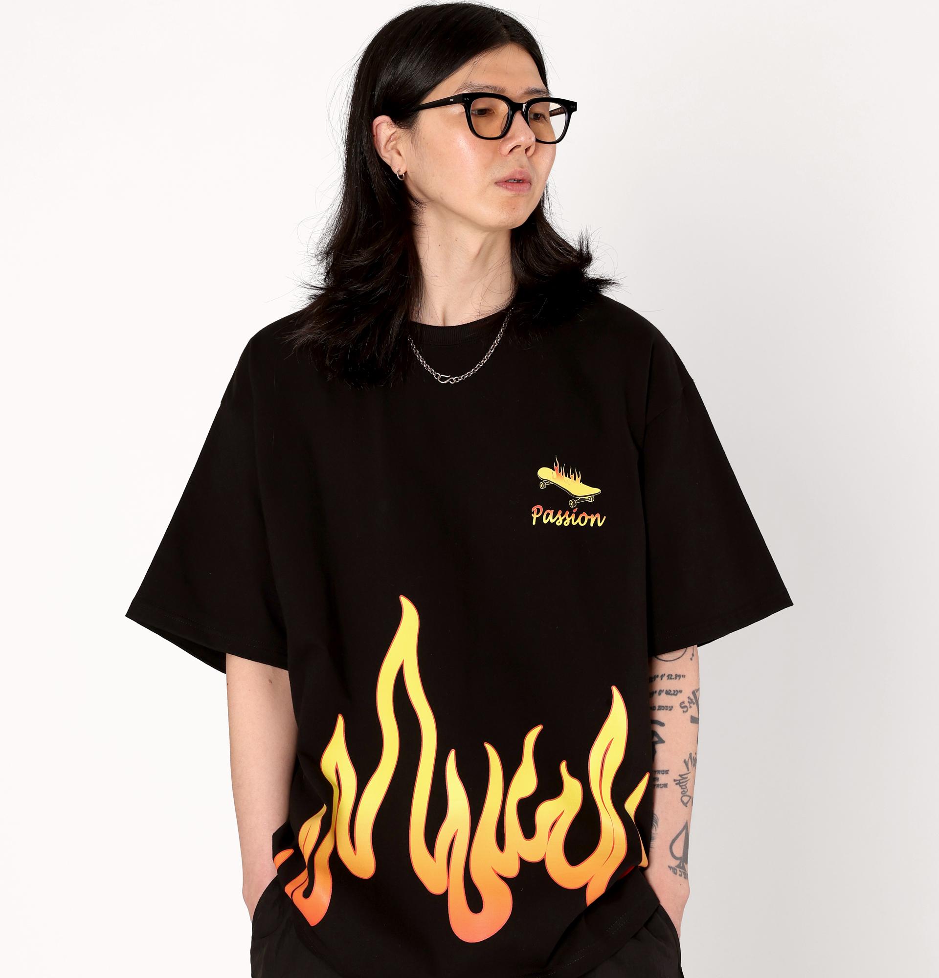Librener Oversized Heavyweight Skate Fire Half Sleeve Black L