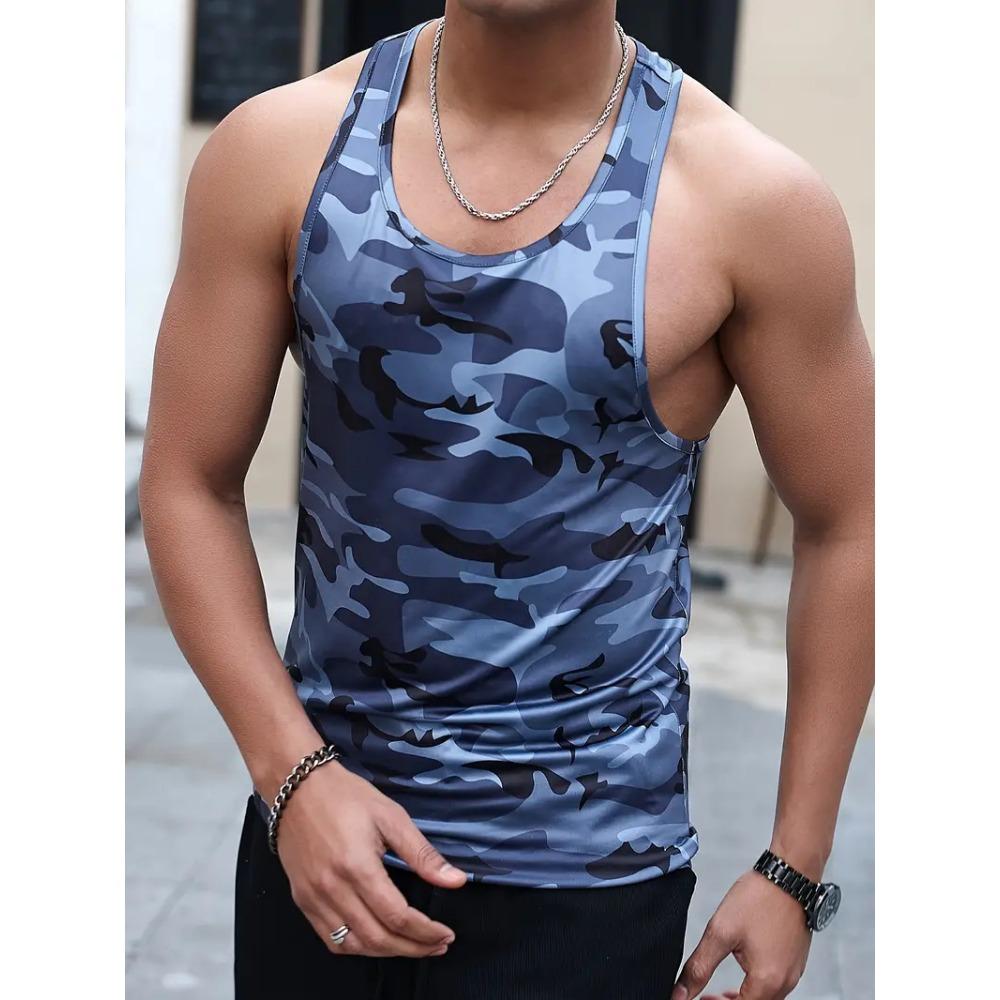 Men's solid color vest sleeveless round neck T-shirt daily sports fitness fashion round neck breathable short-sleeved T-shirt