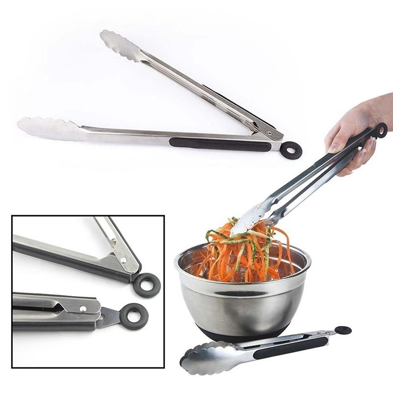 New 1Pcs Kitchen Tongs 25cm Stainless Steel Locking Kitchen Tongs