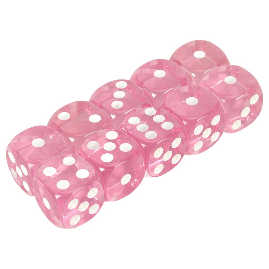 20pcs Dice Set 6 Sided Transparent Dices Rounded Corner Dice for Board Games and Teaching Math Pink with White Spots