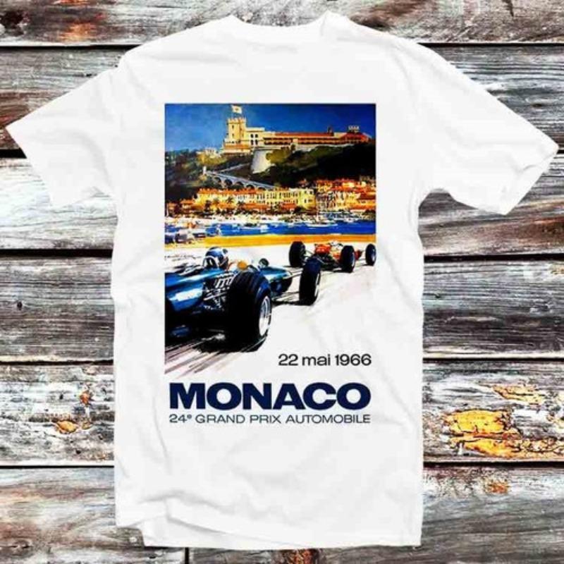 Monaco Grand Prix Race Vintage Auto Racing Funny Gift Loose and Breathable Men's and Women's Same Crew Neck Pure Cotton T-shirt