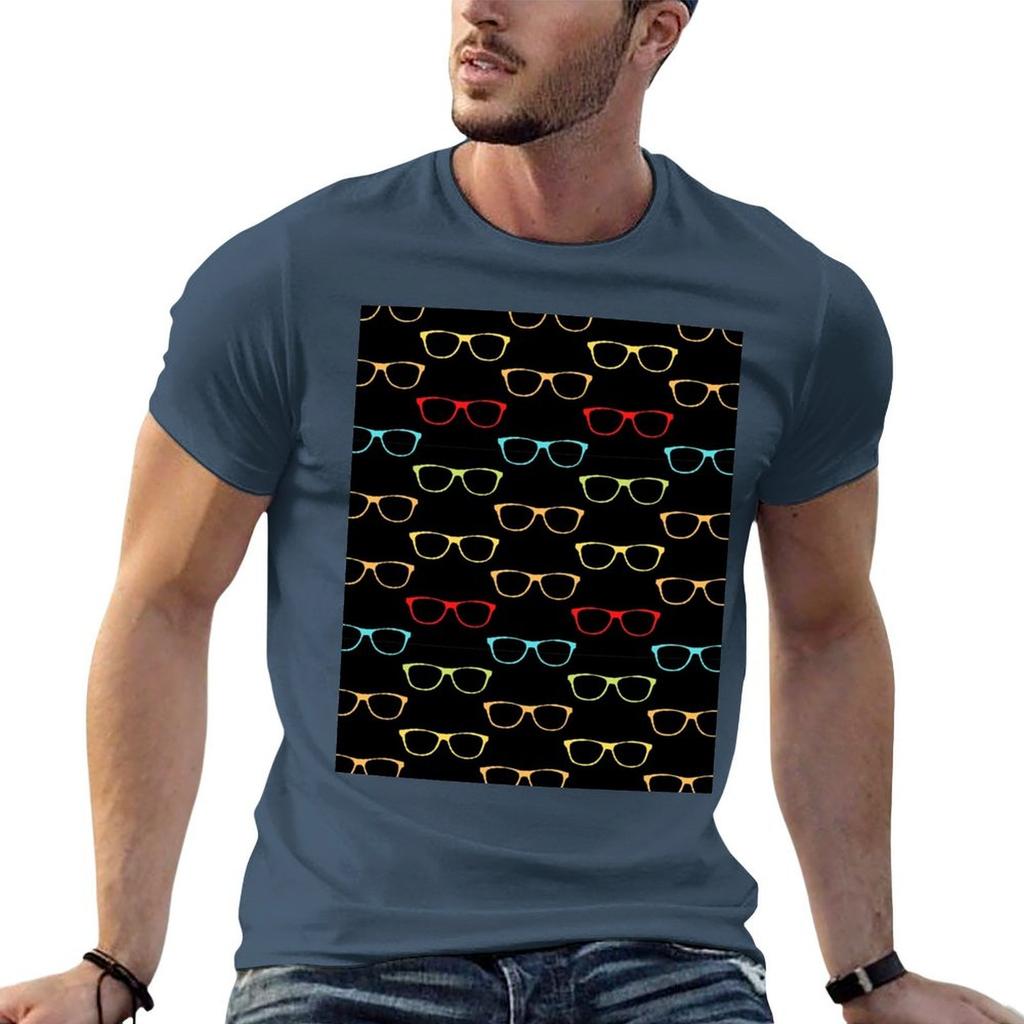 Colorful Hipster Eyeglasses Pattern Cute And Beautiful Eyeglasses Pattern Tshirt Large Size Short Sleeve Tshirt