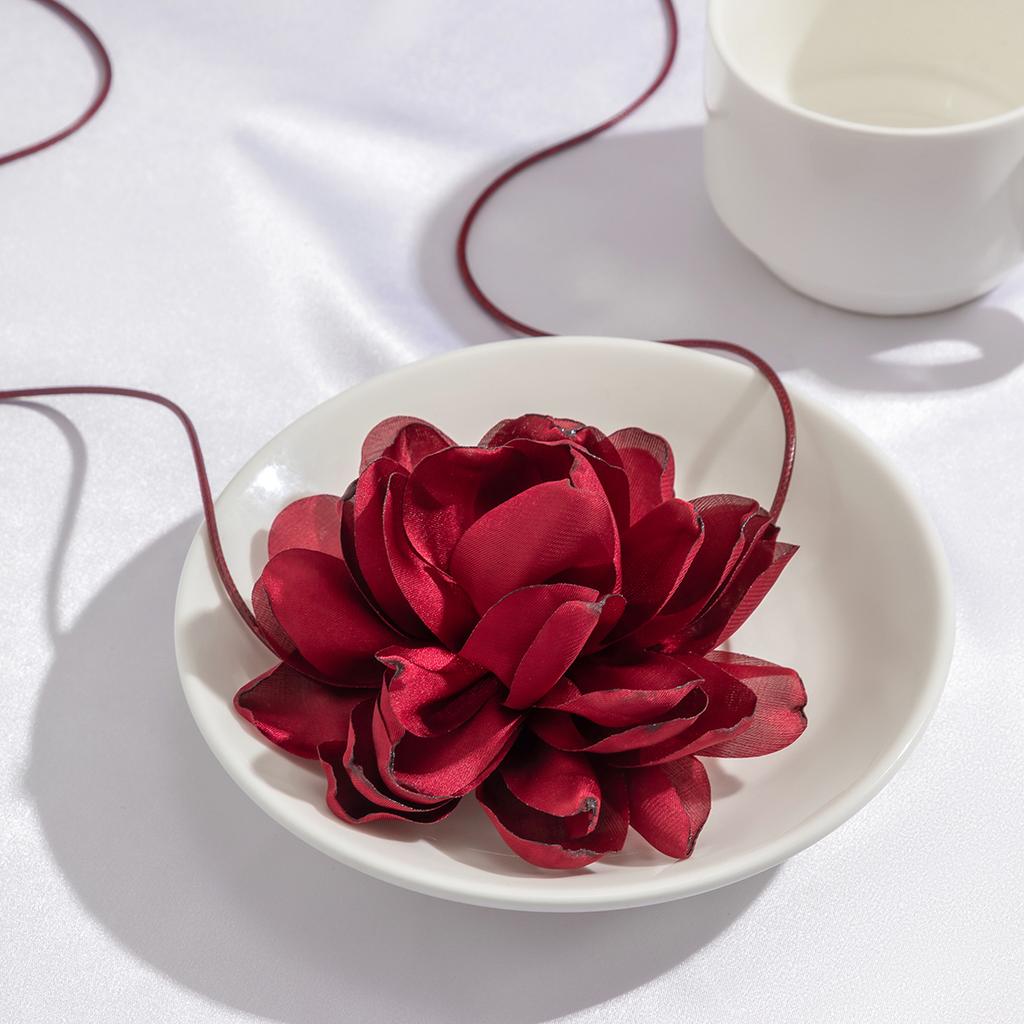 Ingemark Overdreven Stor Rose Blomst Choker Halskjede for Kvinner Wed Brude Goth Kpop Justerbar Sløyfeknute Kjede Y2K Tilbehør Nytt