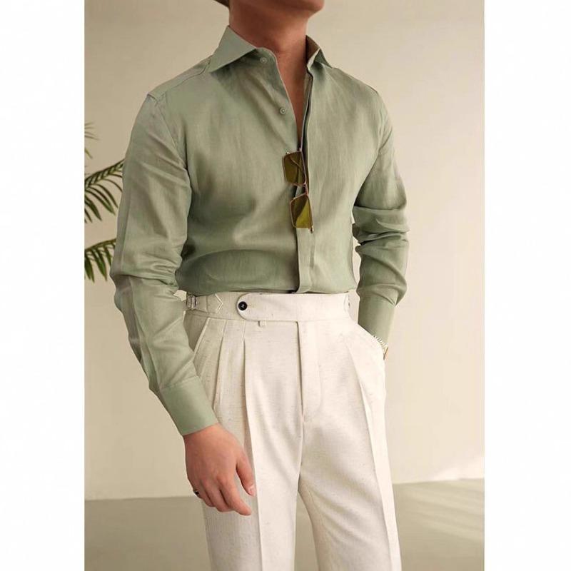 Mens Vintage Slim Fit Long Sleeve Breathable Casual Gentleman Shirt