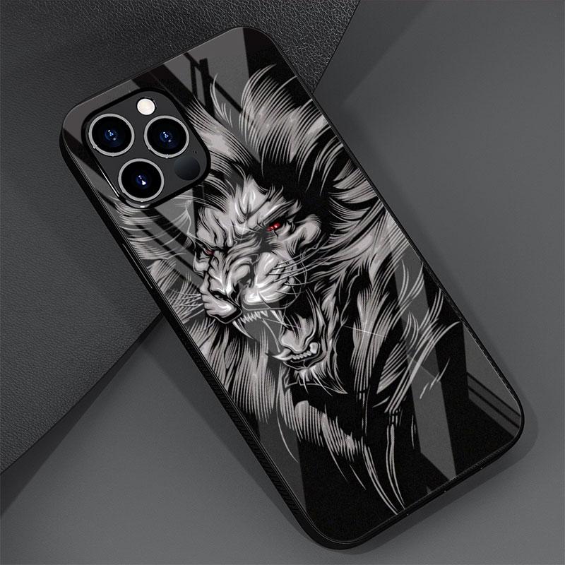 Lion Wolf Glass Case For Apple iPhone 14 13 Pro 11 12 7 8 Plus SE 2022 XR X XS Max 6 6S Tempered Phone Cover