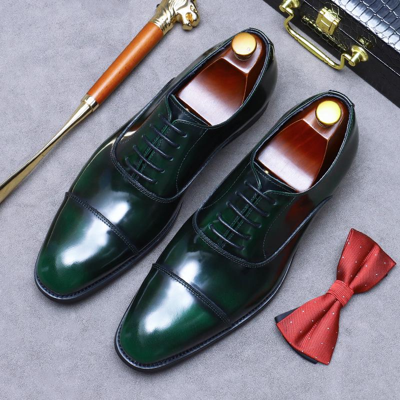 European Handmade Glossy Leather Oxford Shoes - Men's Genuine Cowhide, Three-Eyelet Business Formal Low-Top Style