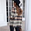 Women Vintage Plaid Long Sleeve Shirt Loose Color Collision Lapel Tops Jacket
