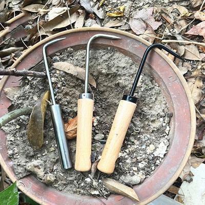 Portable Potted Root Hook Robust Root Remover Loose Soil Tool Wooden Handle Root Hook  Garden