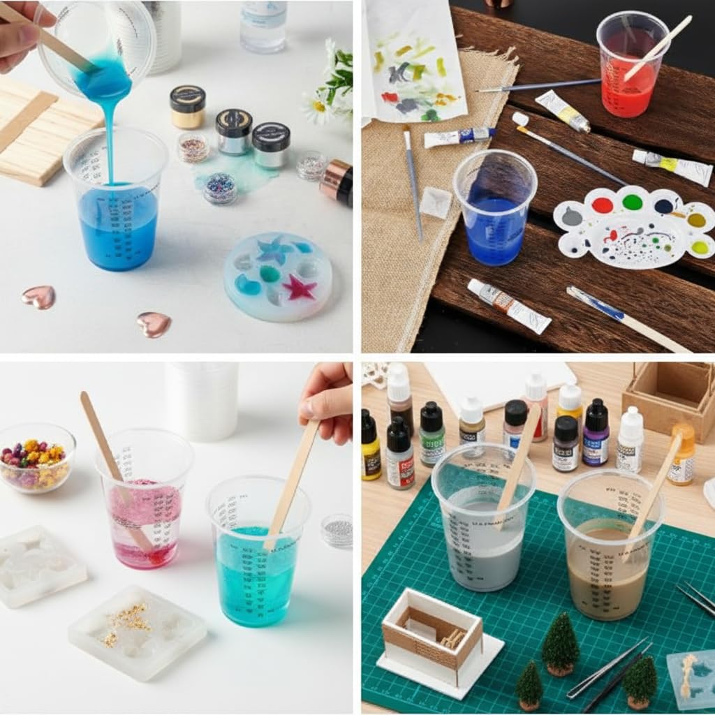 WALWAL Transparent Plastic Measuring Cups, 50 pieces, with stirring stick.