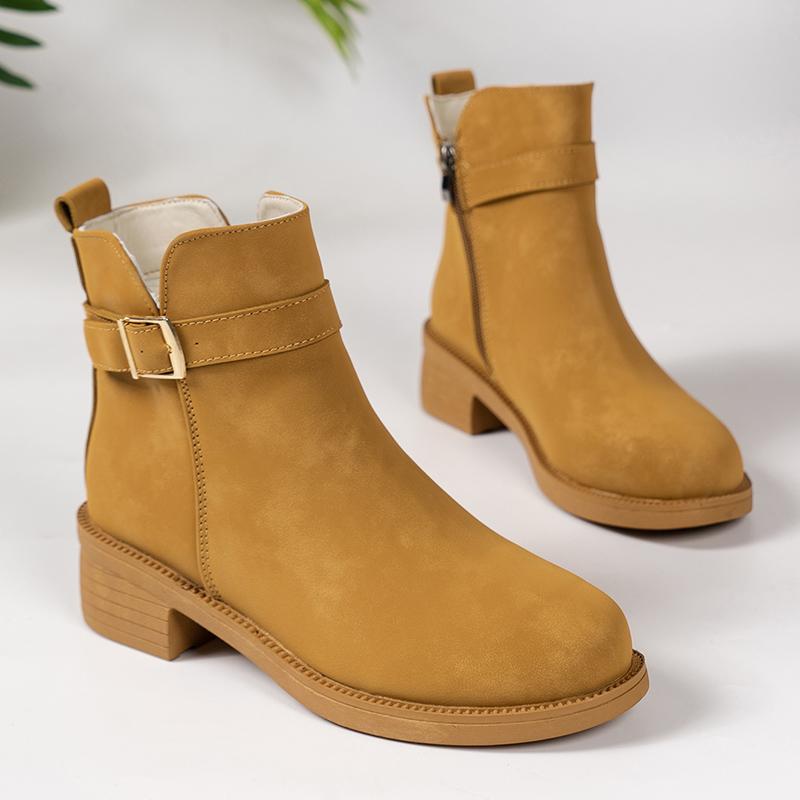 

Коричневые ботильоны из искусственной замши для женщин, модные ботинки в стиле вестерн с пряжкой на низком каблуке, женские короткие ботинки с молнией сбоку и толстым каблуком, женские 36 коричневый