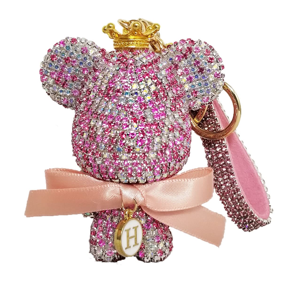 DIVA Роза Женский брелок-медведь со стразами, Милый брелок для сумки, Стильный автомобильный брелок с лентой (розовый)