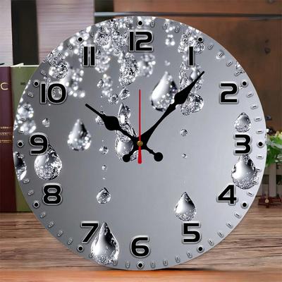 Crystal Drop Wooden Round Silent Hanging Wall Clock, Suitable For Living Room, Office, Study Room, Bedroom, Home Decoration