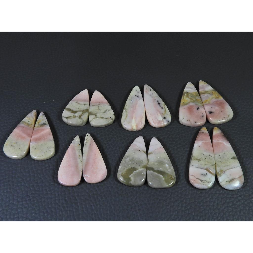 159Cts. Natural Pink Opal Matched Pair Pear Cabochon Gemstone 7Pair Lot C-1391