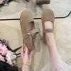 Mary Jane Women's Autumn 2025 New Retro Yellow Flat Bottom Round Head with Velcro Flat Bottom Single Shoes Women